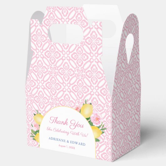 Arch  Roze Bloemen & Citroenen Trouwdouche Bedankdoosjes (Geopend)