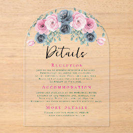 Arch Roze en Blauwe Bloemen Wedding Details Acryl Uitnodigingen