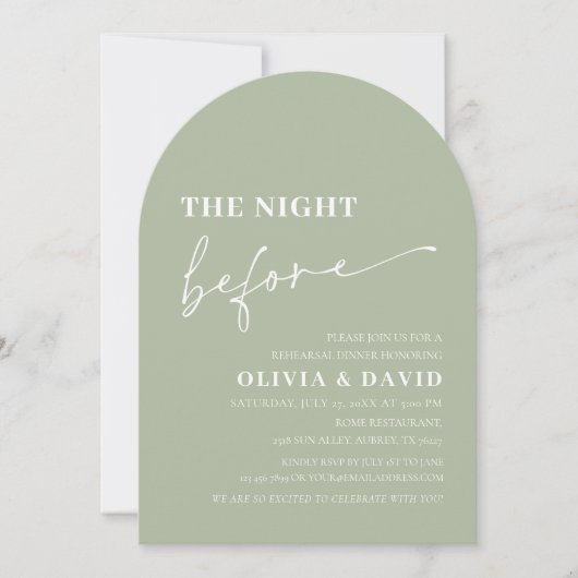 Arch Sage Green de avond voor het repetitiediner Kaart (Voorkant)