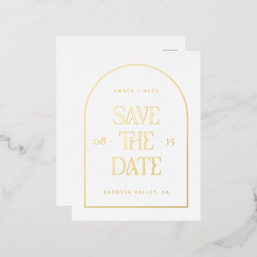 Arch Save the Date Real Gold Folie Uitnodiging Briefkaart (Voorkant / Achterkant)