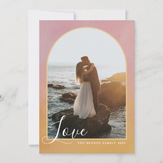 Arch Script Love Painted Pink Gold Vertical Feestdagenkaart (Voorkant)