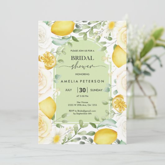 Arch Script Roos & Lemon Themd Vrijgezellenfeest Kaart (Staand voorkant)