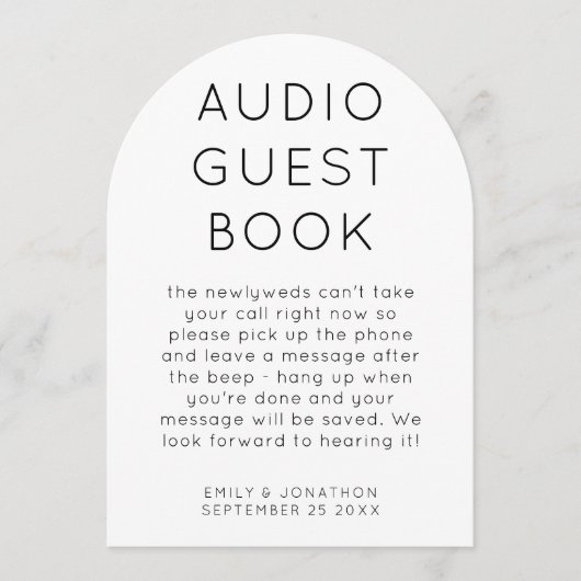 Arch Shape Audio Guest Book Wedding Sign card Kaart (Voorkant)
