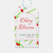 Arch shape cherry blossom red green baby shower na cadeaulabel (Achterkant)