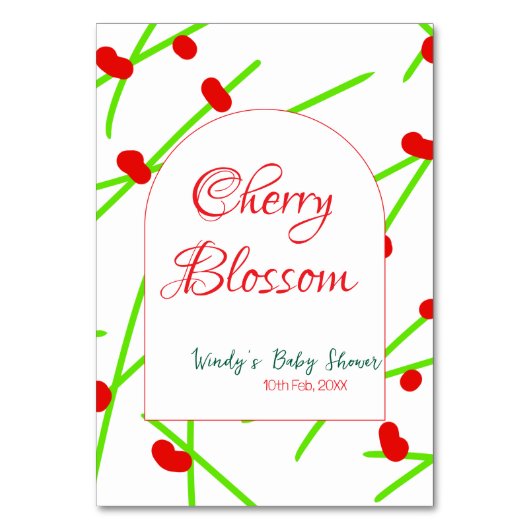 Arch shape cherry blossom red green baby shower na kaart (Voorkant)