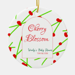 Arch shape cherry blossom red green baby shower na keramisch ornament