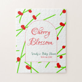 Arch shape cherry blossom red green baby shower na legpuzzel