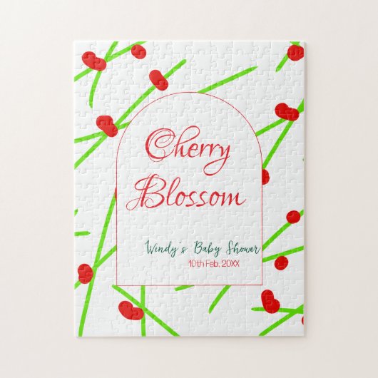 Arch shape cherry blossom red green baby shower na legpuzzel (Verticaal)