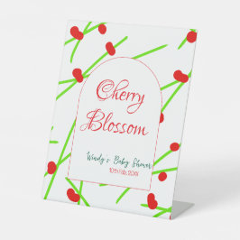 Arch shape cherry blossom red green baby shower na reclamebord met voetstuk
