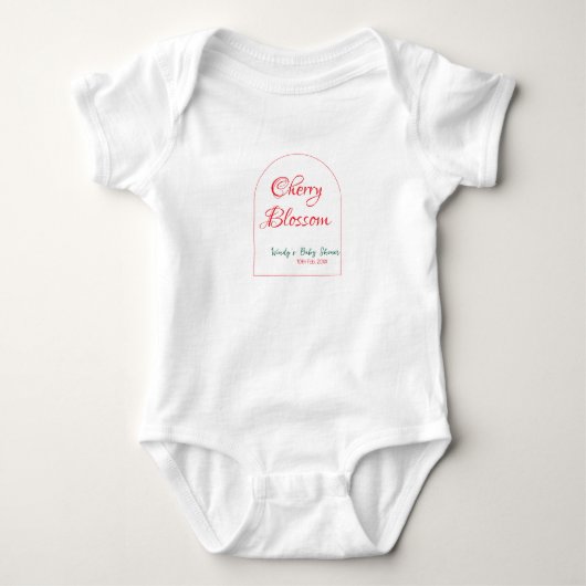 Arch shape cherry blossom red green baby shower na romper (Voorkant)