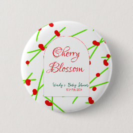 Arch shape cherry blossom red green baby shower na ronde button 5,7 cm