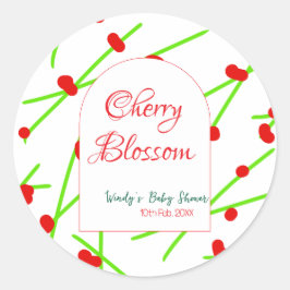 Arch shape cherry blossom red green baby shower na ronde sticker