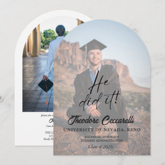 Arch Shape HE/SHE DID IT Graduation Announcemen Kaart
