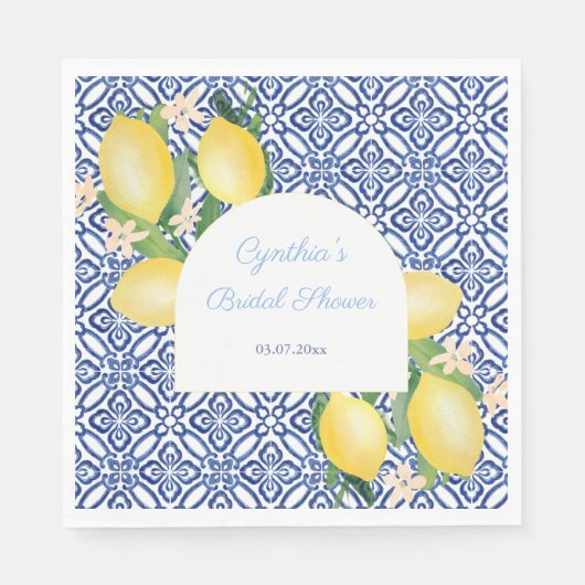 Arch Shape Italiaans Lemons Blue Tegel Vrijgezelle Servet (Voorkant)