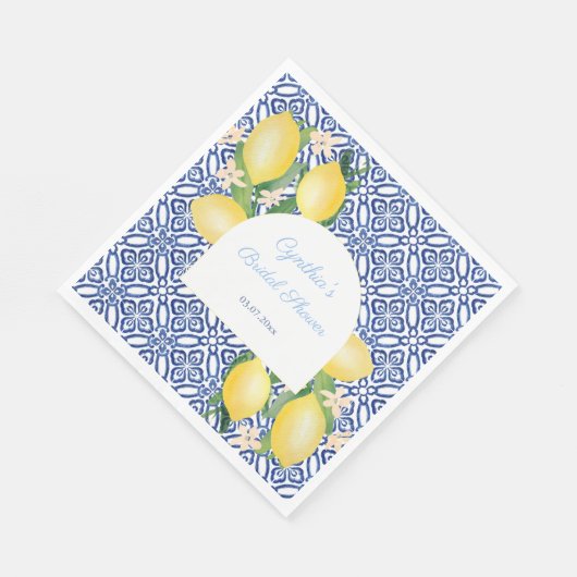 Arch Shape Italiaans Lemons Blue Tegel Vrijgezelle Servet (Hoek)