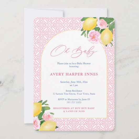 Arch Shape Lemons Baby Girl Shower Kaart (Voorkant)