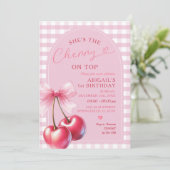 Arch She's Cherry op de top van Gingham Pink Birth Kaart (Staand voorkant)