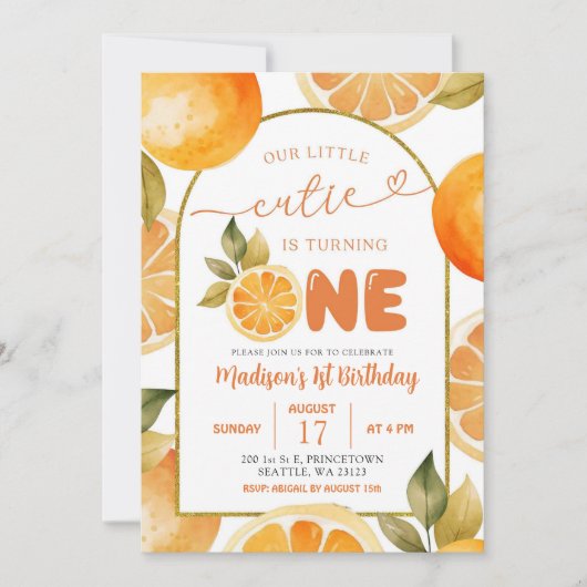 Arch Sinaasappels Onze Kleine Cutie Eerste Verjaar Kaart (Voorkant)