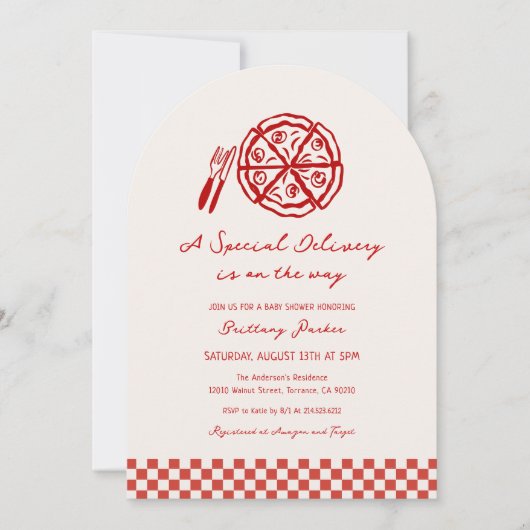 Arch Special Delivery Pizza Baby shower Kaart (Voorkant)