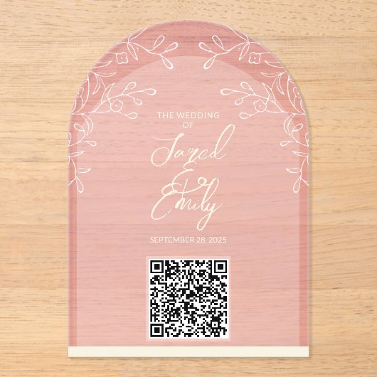 Arch Style Acryl bruiloft QR Code Uitnodiging (Voorkant)