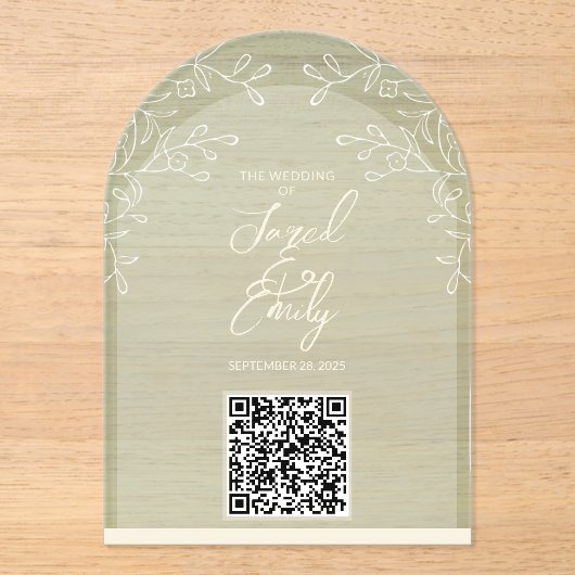 Arch Style Acryl bruiloft QR Code Uitnodiging (Voorkant)