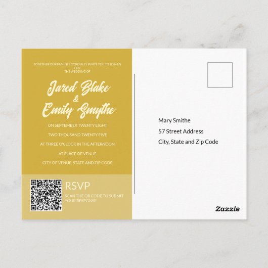 Arch Style QR Code Huwelijksuitnodiging Briefkaart (Achterkant)