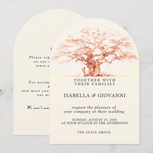 Arch Sunset Olive Tree Destination Wedding Kaart (Voorkant / Achterkant)