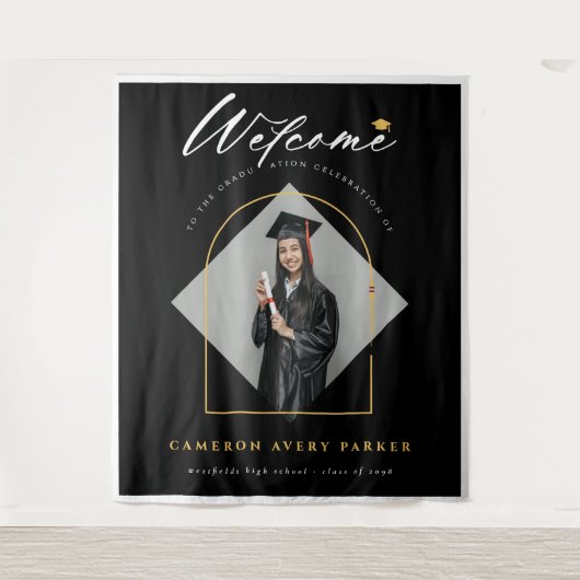 Arch Tassels Foto Afstuderen Welkom Achtergrond Wandkleed (Voorkant)