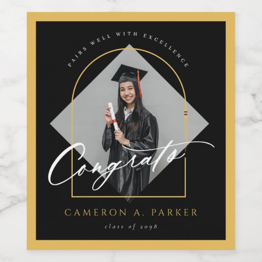 Arch Tassels Minimalistische Foto Graduation Party Wijn Etiket (Enkel label)