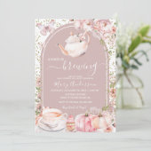 Arch Tea Party Pumpkin Baby brouwt Baby shower Kaart (Staand voorkant)