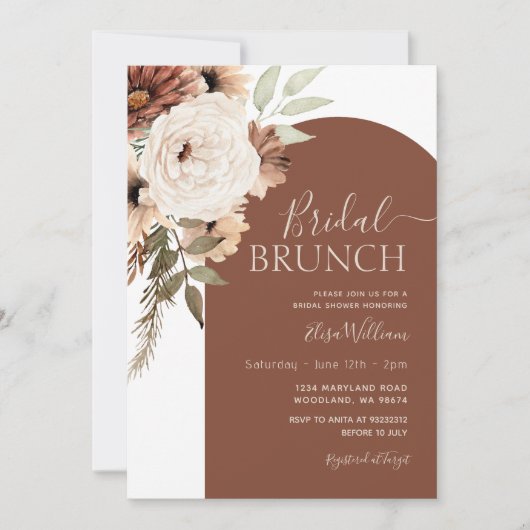 Arch Terracotta Floral Boho Bridal Brunch Kaart (Voorkant)