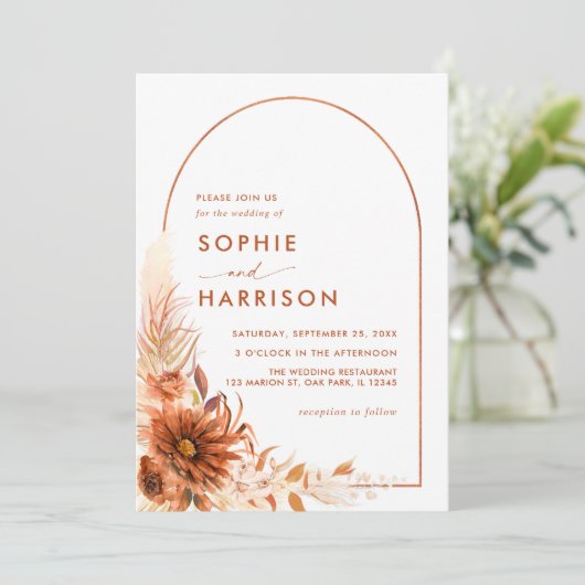 Arch terracotta pampas grass in één bruiloft kaart (Staand voorkant)