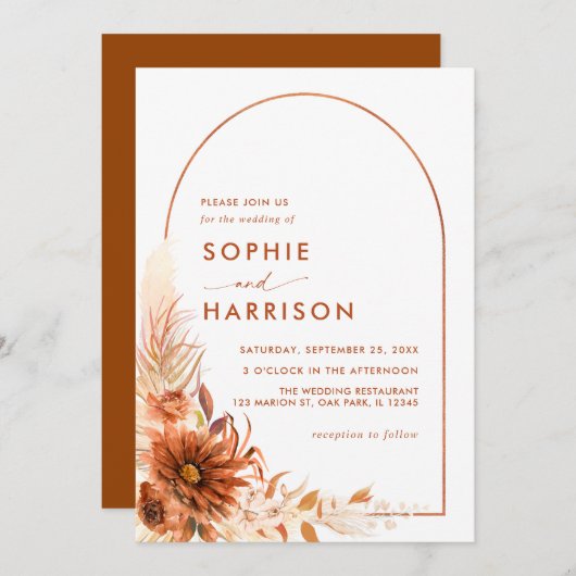 Arch terracotta pampas grass in één bruiloft kaart (Voorkant / Achterkant)