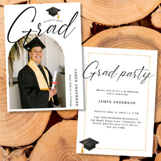 Arch Trendy Modern Script Photo Graduation Party Kaart