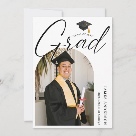 Arch Trendy Modern Script Photo Graduation Party Kaart (Voorkant)
