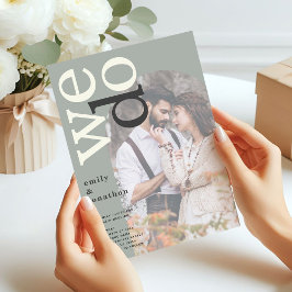 Arch Typography Photo Overlay Sage Green Wedding Kaart