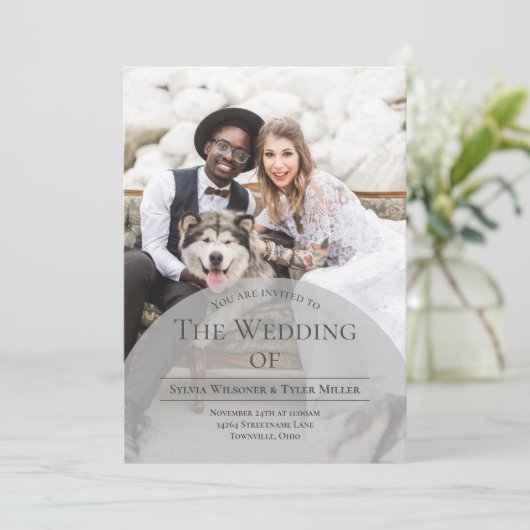 Arch Typography Photo Wedding Kaart (Staand voorkant)