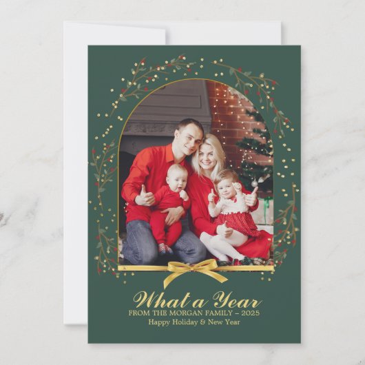 Arch Wat een jaar Gold Bow Multi Foto Kerstmis Kaart (Voorkant)