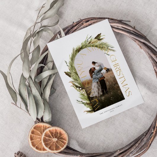 Arch Waterverf met prettige kerstfoto Folie Feestdagenkaart