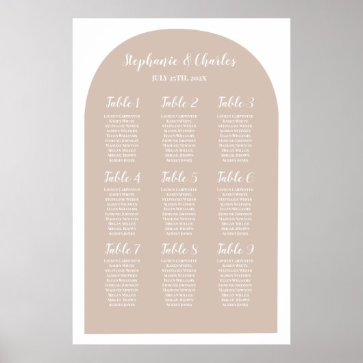 Arch Wedding Seating Chart Poster (Voorkant)