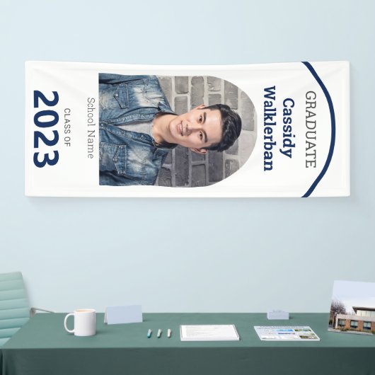 Arch White Blue Photo Afstuderen Spandoek (Beurs)