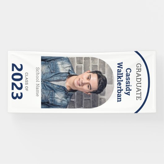 Arch White Blue Photo Afstuderen Spandoek (Horizontaal)