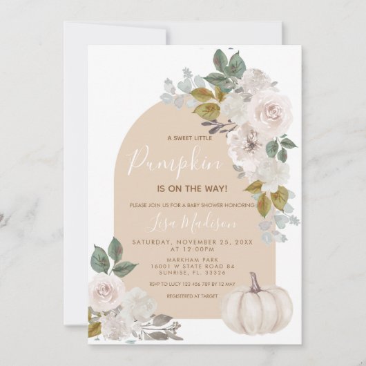 Arch White Boho Pumpkin Baby shower Uitnodiging (Voorkant)