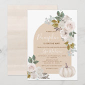 Arch White Boho Pumpkin Baby shower Uitnodiging (Voorkant / Achterkant)