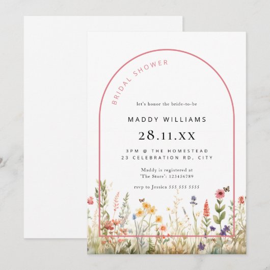 Arch Wildflower Bridal Shower Uitnodiging (Voorkant / Achterkant)