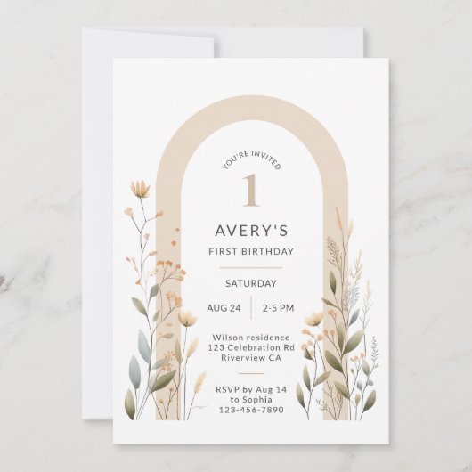 Arch Wildflower Eerste Verjaardag uitnodiging (Voorkant)