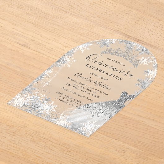 Arch Winter Snowflake Clear Fosted Quinceanera Acryl Uitnodigingen (Laagn)