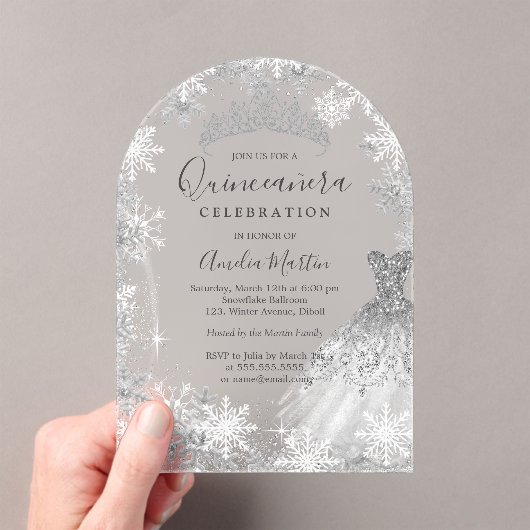 Arch Winter Snowflake Clear Fosted Quinceanera Acryl Uitnodigingen (Insitu (Draagbaar))