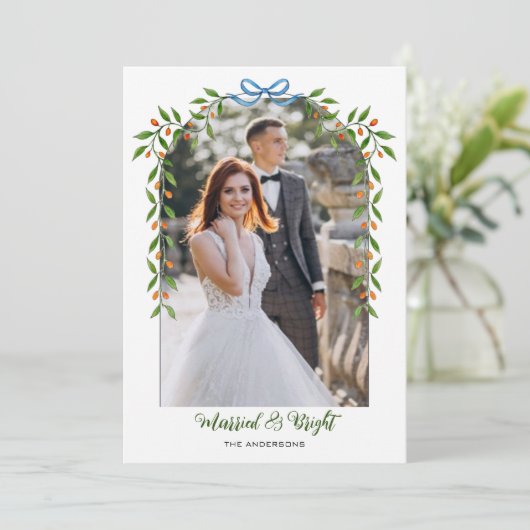 Arch with Bow & Garland Christmas Photo  Aankondiging (Staand voorkant)