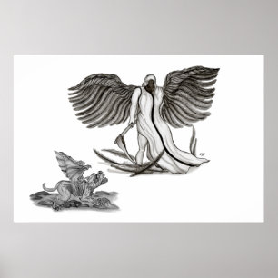 Archangel , Angel Uriel met Golem - Gargoyle Poster